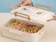 Bento Lunch Box with 3 Compartments and Utensils, Food Container for Adults Work School, Beige