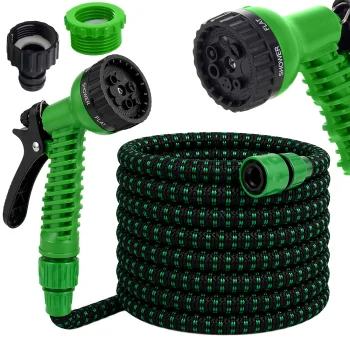 DIVODV Expandable Garden Hose with Spray Gun, 10.5-22.5m, Black/Green