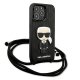 Karl Lagerfeld Leather Monogram Patch and Cord Case for iPhone 13 Pro / 13, Black