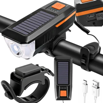Front Bicycle Light with Solar Panel and Horn CREE T6 LED