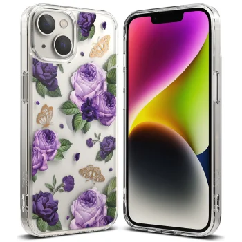 Ringke Fusion Design Case for iPhone 14 Plus, FD637E29, Transparent (Purple Rose)