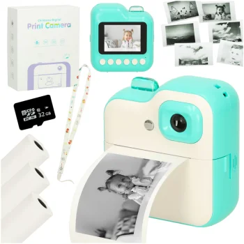 Kids Instant Print Camera with Thermal Printer and 32GB SD Card Green