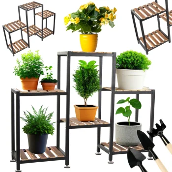 Wooden Flower Stand / Shelf Unit with 6 Shelves, Brown, 96x74x25 cm