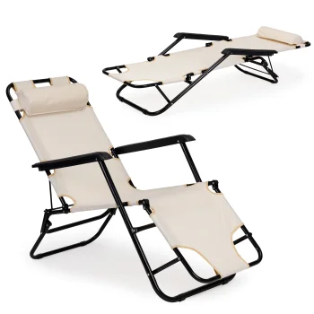 MultiGarden Foldable Garden Lounger with Headrest, Beige