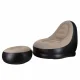 Inflatable Lounge Chair with Footrest Ottoman and Foot Pump, Black and Beige