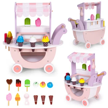 Ecotoys Wooden Ice Cream Cart for Kids, 12 Elements