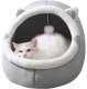 Soft Pet Bed House with Cat Ears, Size M, Grey