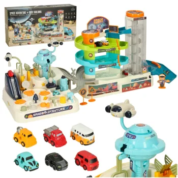 Multifunctional 2-in-1 Space Theme Car Track Set with Parking Garage & Elevator XXL