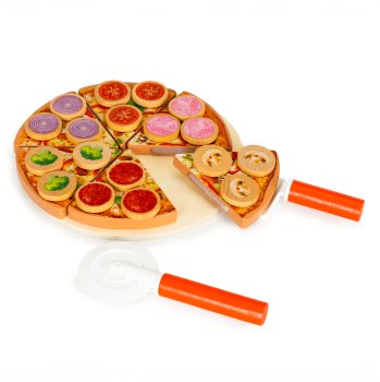 Wooden Pizza Play Food Set for Kids with Toppings 27 Pieces ECOTOYS