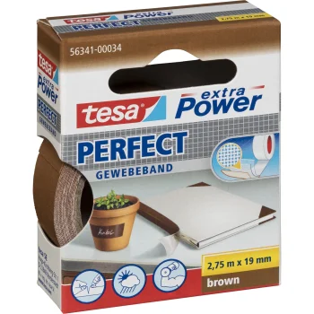 Tesa Fabric Adhesive Tape extra Power Perfect 2.75 m x 19 mm, Brown (56341)