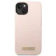 Guess Silicone Logo Plate MagSafe dėklas iPhone 14 Plus 6.7\", rožinis