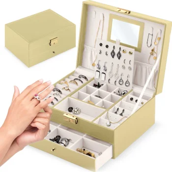 Massido Ms-709 Jewellery Box with Mirror and Key, Gold