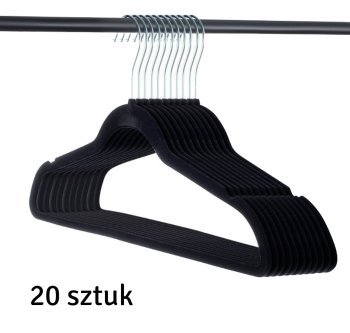 Non-Slip Velvet Clothes Hangers, Slim Profile, 20 Pack, Black