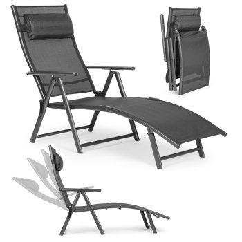 MultiGarden Folding Garden Sun Lounger with Adjustable Backrest, Grey