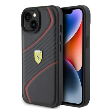 Ferrari iPhone 15 Case Twist Metal Logo, Black