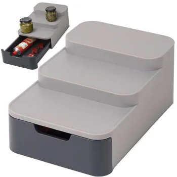 Three-Tier Kitchen Organizer with Drawer, Grey