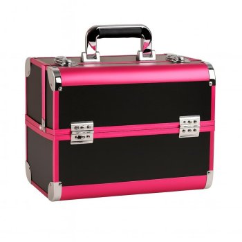 Professional Makeup Train Case Cosmetic Organizer Box, Pink & Black