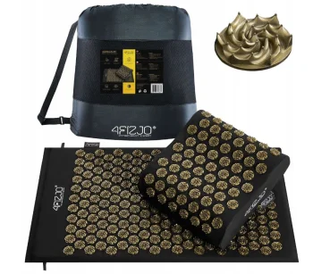 4Fizjo 418 ERGO Acupressure Mat with Pillow, Black/Gold