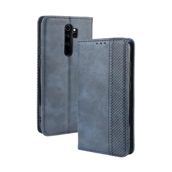 Xiaomi Redmi Note 8 Pro Vintage Style Magnetic Leather Wallet Case Cover, Blue