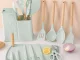 Kitchen Knife and Utensil Set with Cutting Board and Block, 19 Pieces, Green