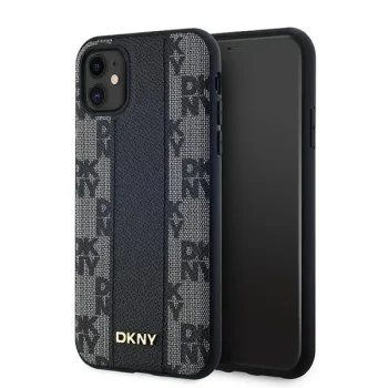 Dkny iPhone 11 / XR Case Leather Checkered Mono Pattern MagSafe, Black