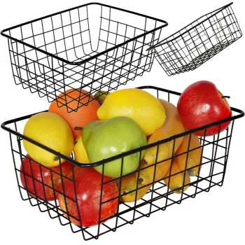 Large Metal Wire Basket Organizer for Kitchen and Home, Black