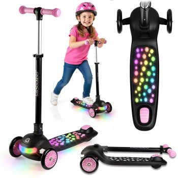 Kids 3-Wheel Balance Scooter with LED Wheels Ricokids Glowi, black-pink