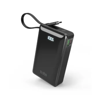Sbs Powerbank 20000 mAh 20W with Built-in USB-C Cable and LCD, Black