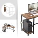 Corner computer desk with shelves, steel frame, brown