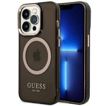 Apple iPhone 14 Pro 6.1'' Guess Gold Outline Translucent MagSafe Case Cover (Guhmp14lhtcmk), Black