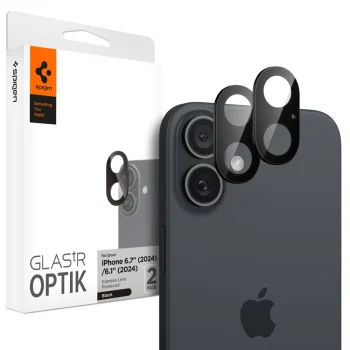 Spigen Optik Glas.Tr Camera Protector for iPhone 16 / 16 Plus (2-Pack), Black