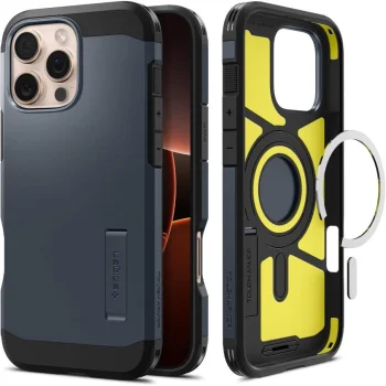 Spigen Tough Armor MagSafe Case with Stand for iPhone 16 Pro Max, Dark Gray