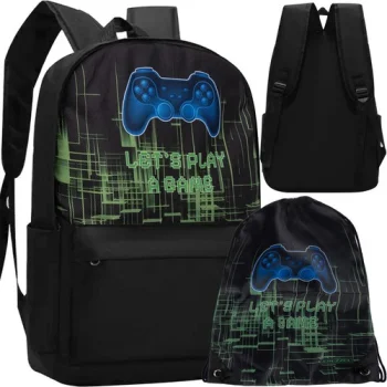 Kruzzel 24532 School Backpack with Shoe Bag, 22L, Gamer, Black