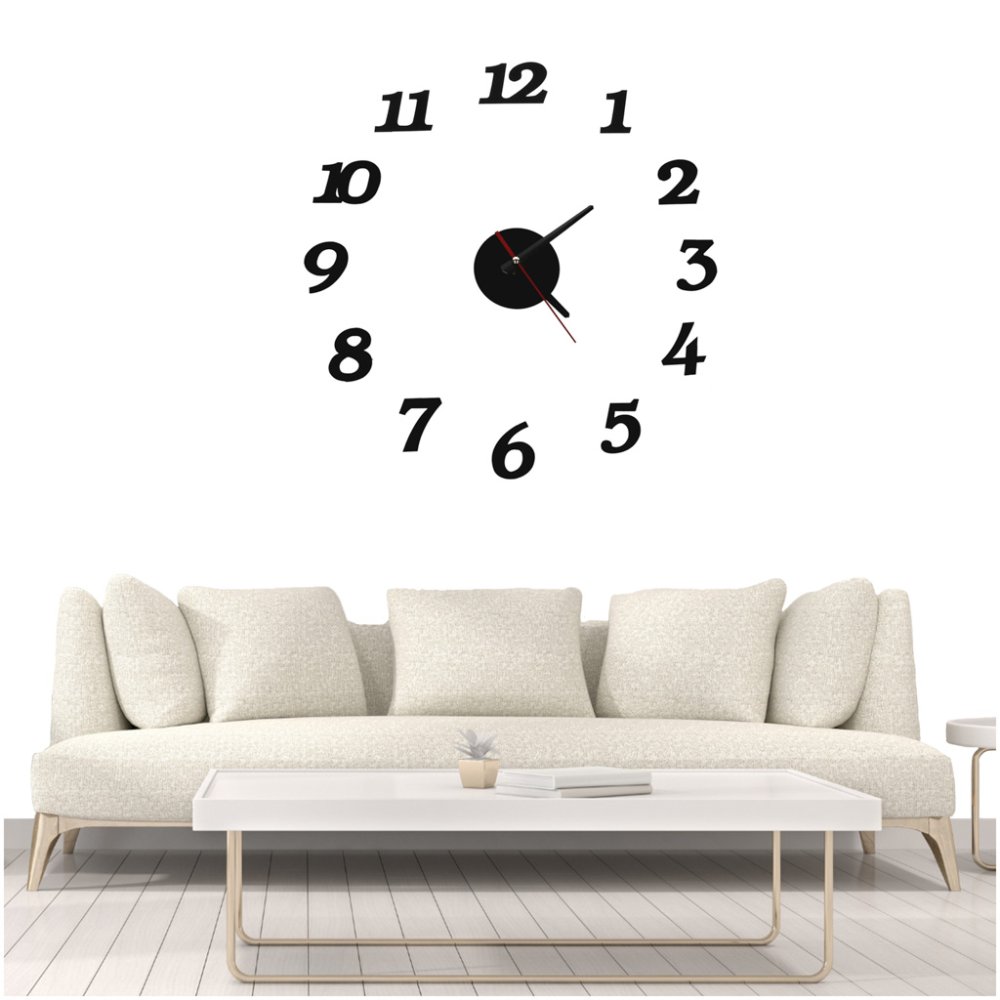 Large DIY 3D Wall Clock, Frameless Self-Adhesive Modern Design, Black (0)