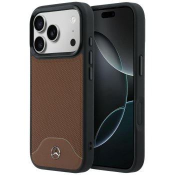 Mercedes Leather Wood Effect Curve MagSafe Case for iPhone 17 Pro, Brown