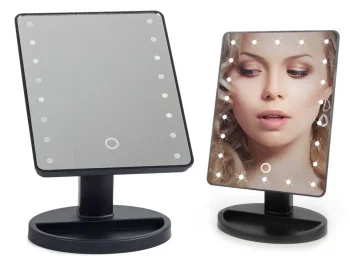Large Cosmetic Mirror with 16 LED Illumination, Black