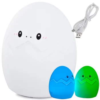 Kids LED Night Light Egg, RGB, Silicone, USB, White