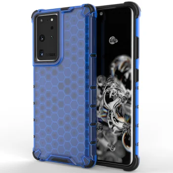 Honeycomb Hybrid Case for Samsung Galaxy S22 Ultra with TPU Frame, Blue