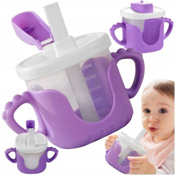 Baby Sippy Cup with Silicone Handles and Straw, 300ml, Purple