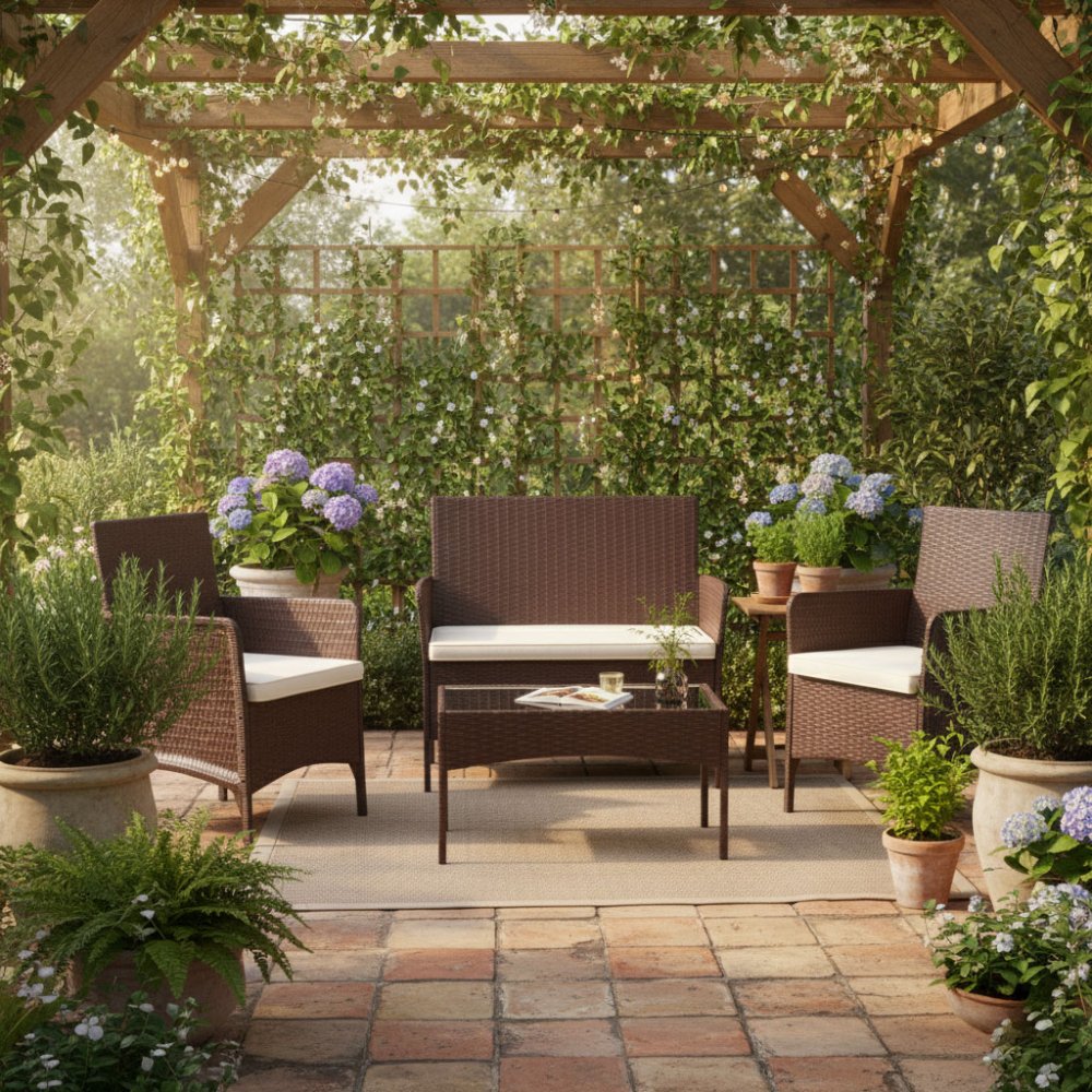 MultiGarden 4-Seater Garden Furniture Set with Bench and Armchairs, Brown (0)