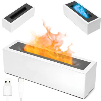 Ultrasonic Air Humidifier & Aromatherapy Diffuser with Flame Effect, USB, White