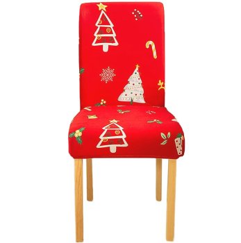 Stretch Christmas Dining Chair Cover with Tree Pattern, Red