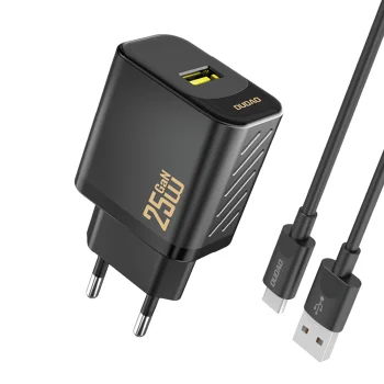 Dudao A27STEU 25W GaN USB-A Wall Charger with USB-A to USB-C Cable - Black