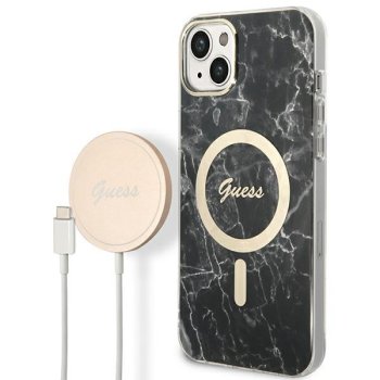 Apple iPhone 14 6.1'' Guess Marble MagSafe Case Cover + Charger (GUBPP14SHMEACSK), Black