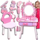 Kids Wooden Play Makeup Cosmetic Dressing Vanity Table with Accessories, Pink