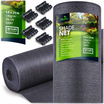 Plonos Shade Net 1.5x25m 140g/m² + 50 Clips, Grey Privacy Screen