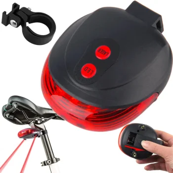 Rear Bicycle Light with 5 LEDs and Laser, Black
