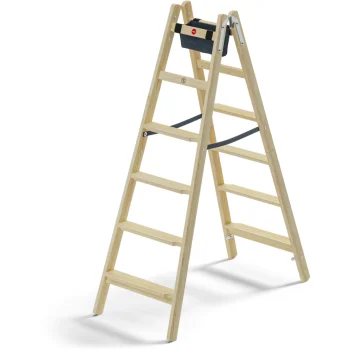 Hailo Master H80 Wooden Double Step Ladder 2x6 Steps, Brown