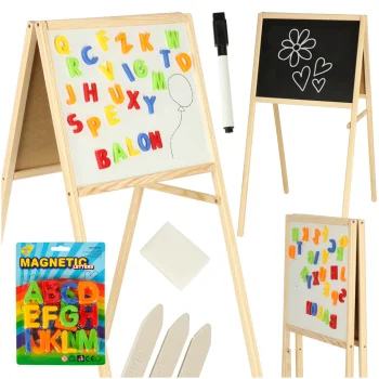 Children's Double-sided Magnetic Wooden Drawing Board with Accessories, 43x50x84 cm