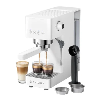 AMZCHEF CE-EM3131-WT Portafilter Espresso Machine, White